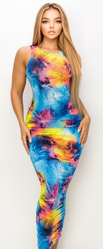 SLEEVELESS WATERCOLOR PRINT MAXI DRESS