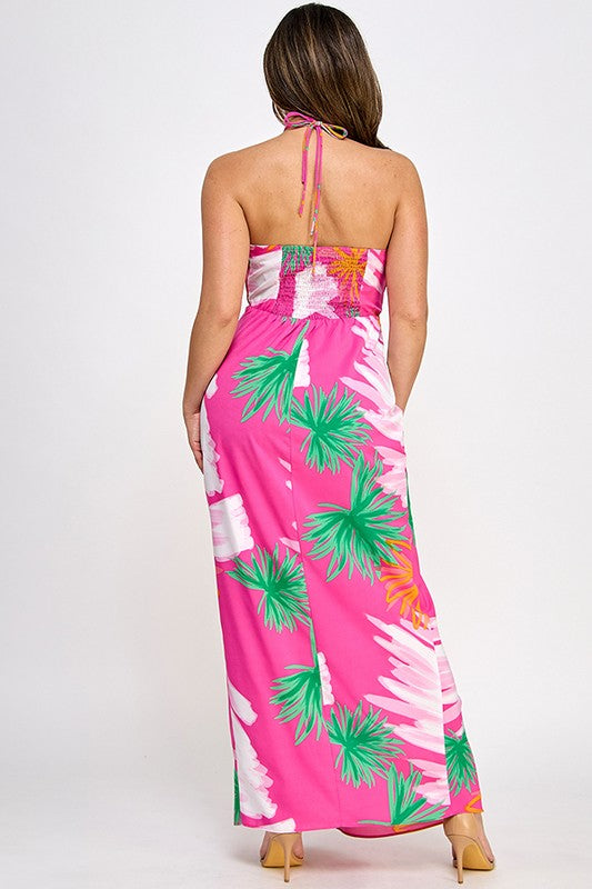 PRINTED HALTER NECK MAXI DRESS