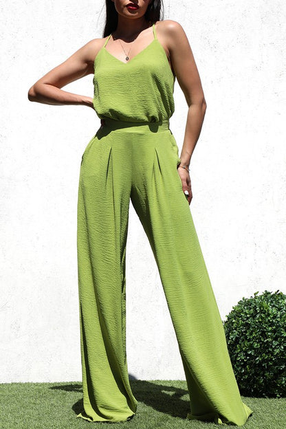 CAMI LAYERED WOVEN TOP AND PANT SET