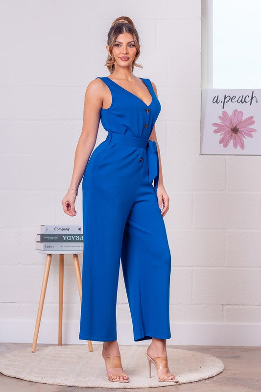 SOLID SLEEVLESS JUMPSUIT