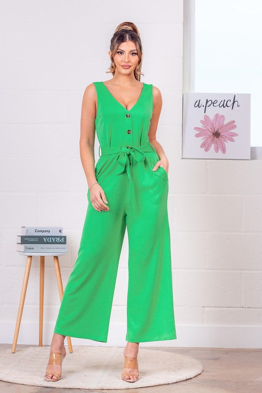 SOLID SLEEVLESS JUMPSUIT