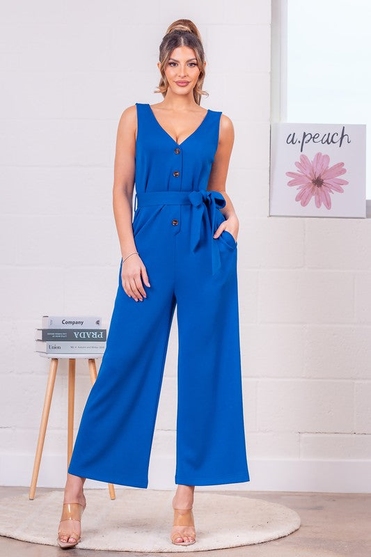 SOLID SLEEVLESS JUMPSUIT