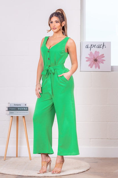 SOLID SLEEVLESS JUMPSUIT