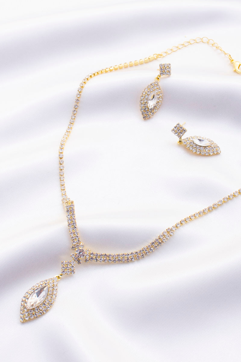 MARQUISE PENDANT RHINESONE NECKLACE EARRINGS SET