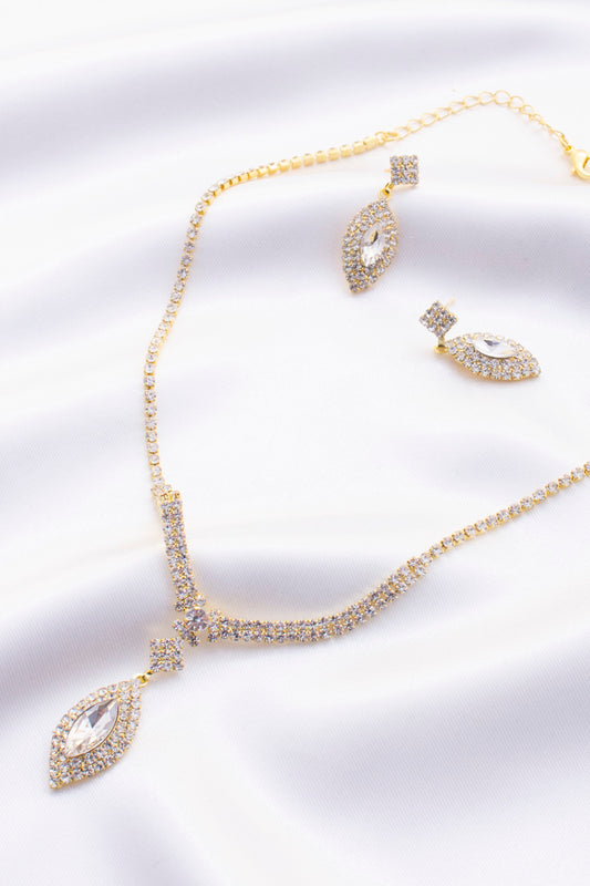 MARQUISE PENDANT RHINESONE NECKLACE EARRINGS SET