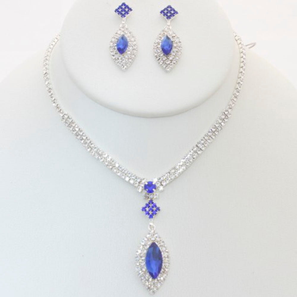 MARQUISE PENDANT RHINESONE NECKLACE EARRINGS SET