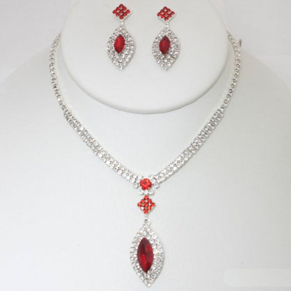 MARQUISE PENDANT RHINESONE NECKLACE EARRINGS SET