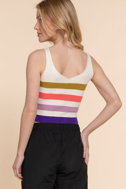 SLEEVELESS MULTI STRIPE SWEATER TOP