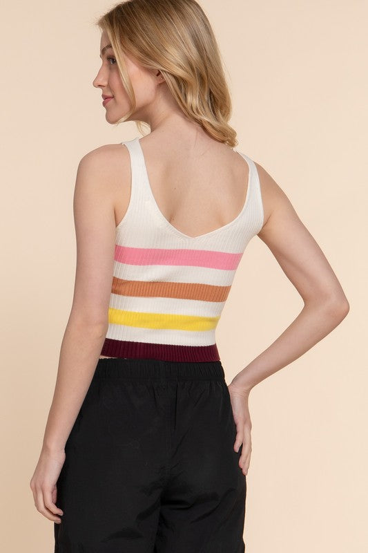 SLEEVELESS MULTI STRIPE SWEATER TOP