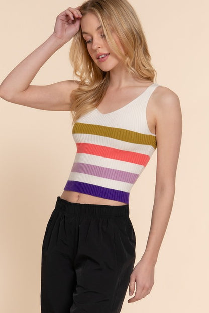 SLEEVELESS MULTI STRIPE SWEATER TOP