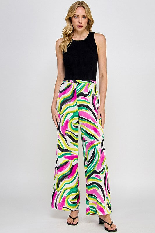 PRINTED WIDE LEG PANTS