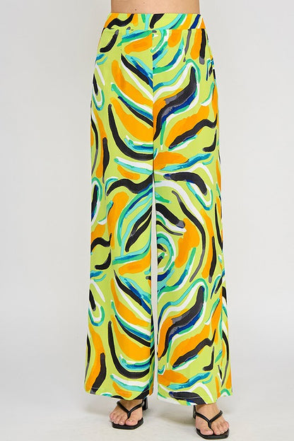 PRINTED WIDE LEG PANTS