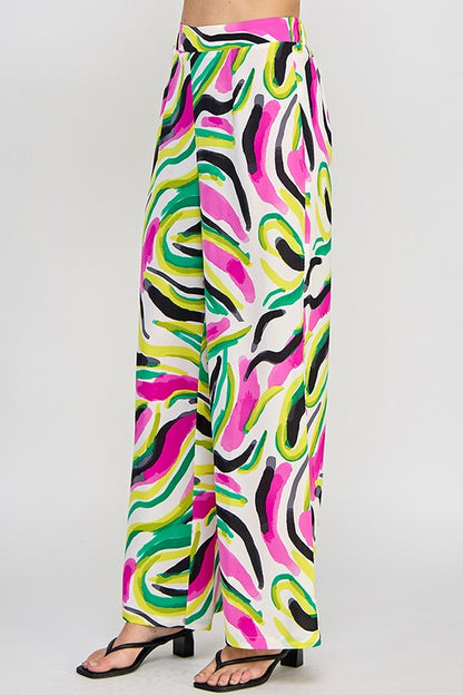 PRINTED WIDE LEG PANTS