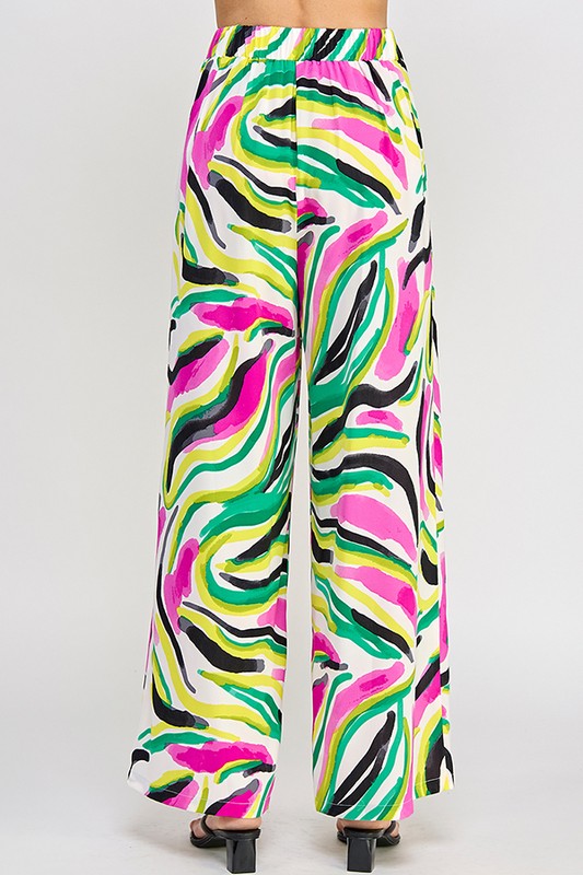 PRINTED WIDE LEG PANTS