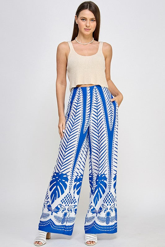 PRINTED WIDE LEG PANTS