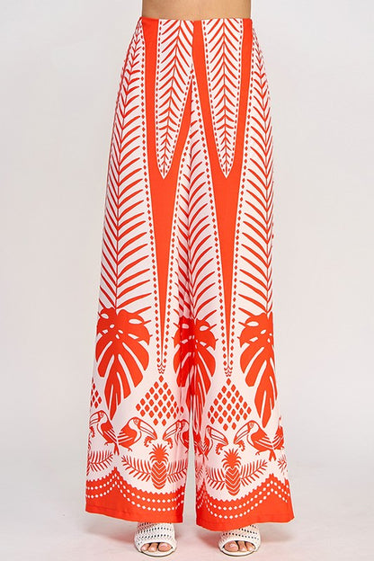 PRINTED WIDE LEG PANTS