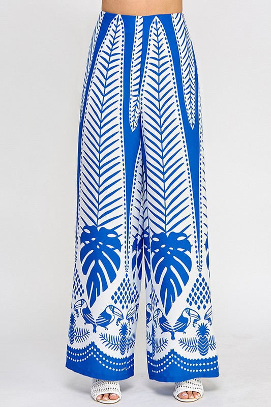 PRINTED WIDE LEG PANTS