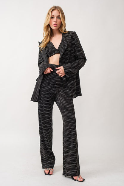 RHINESTONE EMBELLISHED BLAZER AND PANTS SET