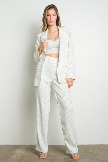 RHINESTONE EMBELLISHED BLAZER AND PANTS SET