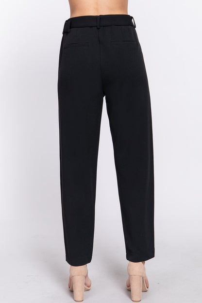 FRONT POCKET BELTED STRETCH PANTS