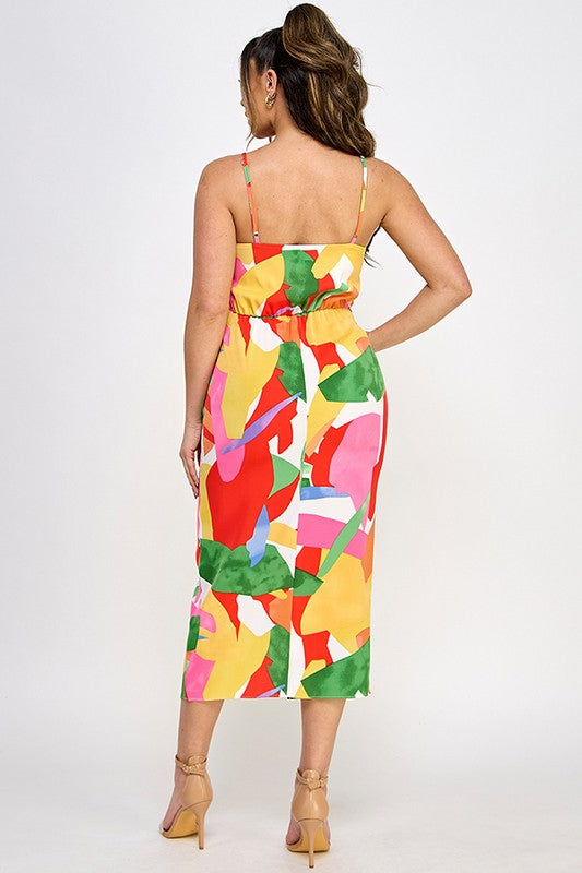 PRINTED SHOULDER STRAP MIDI DRESS