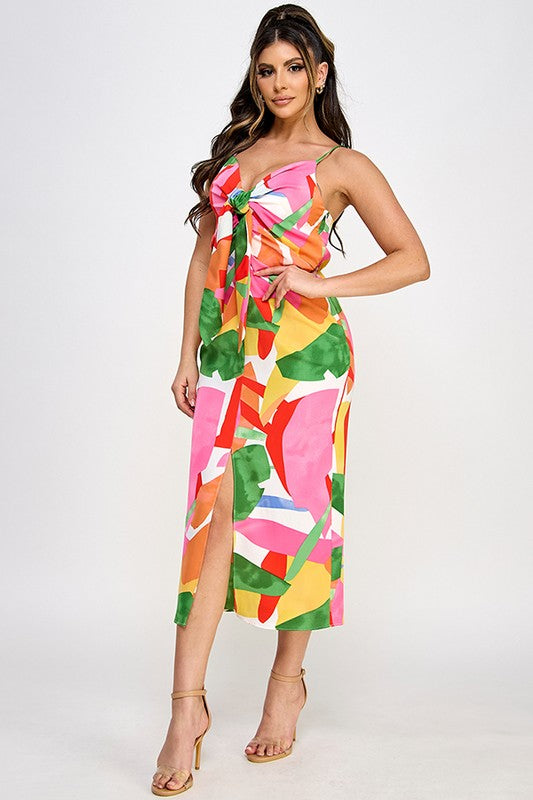 PRINTED SHOULDER STRAP MIDI DRESS