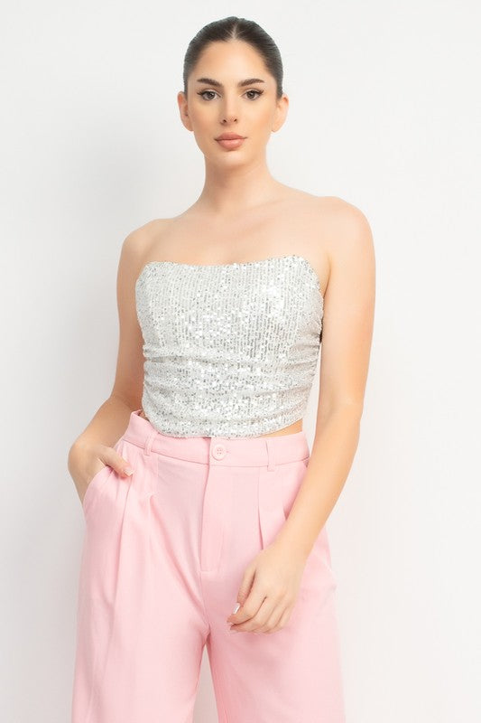 SHIRRED SQUIN TUBE TOP