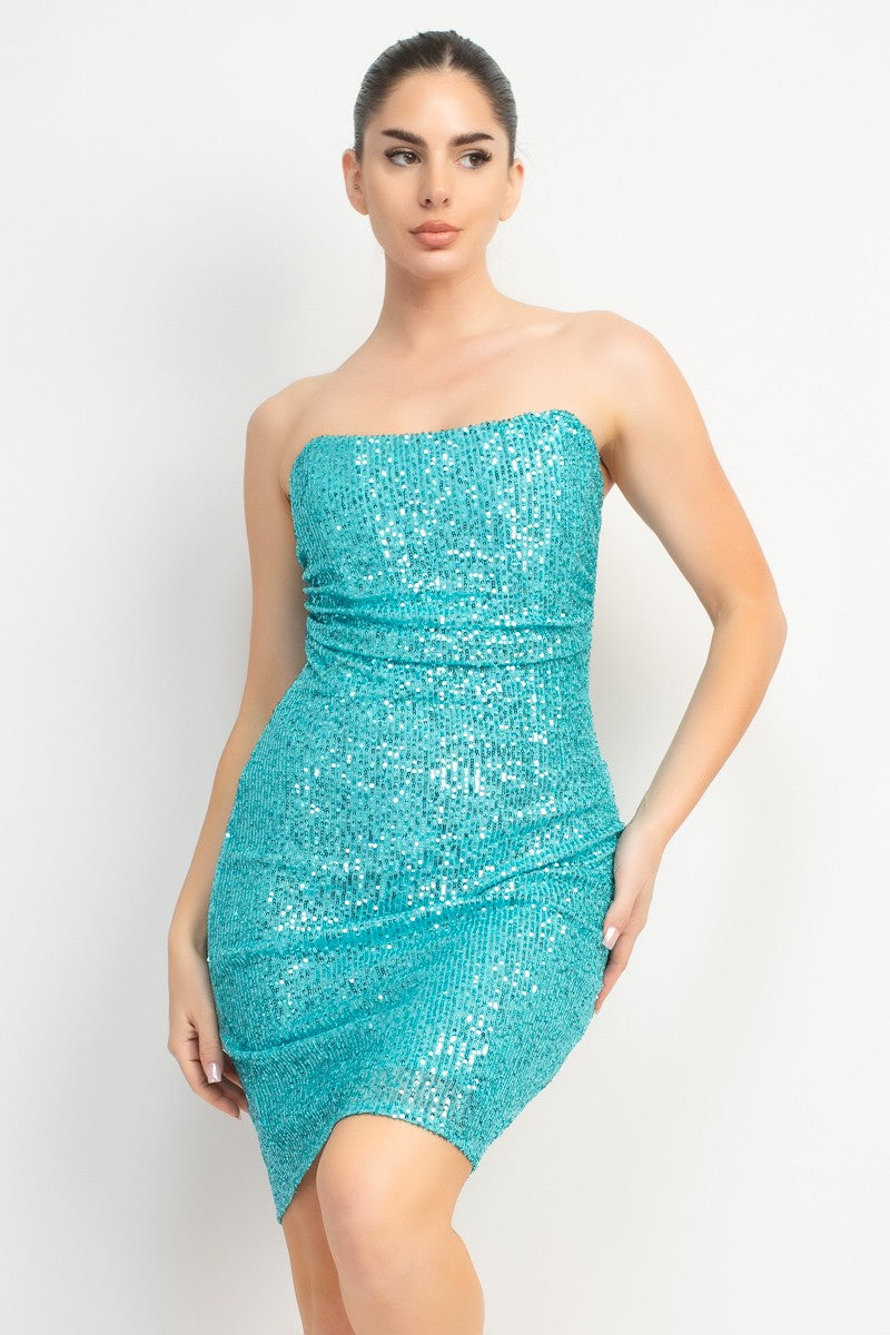 Sequin Bodycon Zippered Tube Mini Party Dress