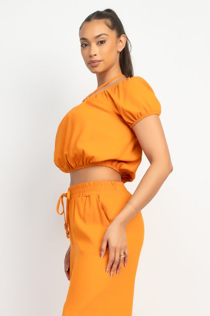 WOODBEAD TRIM OFF SHOULDER TOP