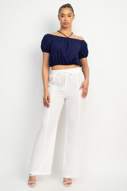 WOODBEAD TRIM OFF SHOULDER TOP