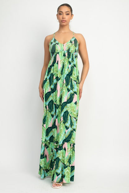 TROPICAL CROSS BACK MAXI DRESS