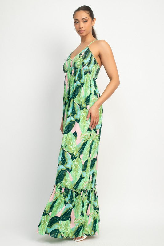 TROPICAL CROSS BACK MAXI DRESS