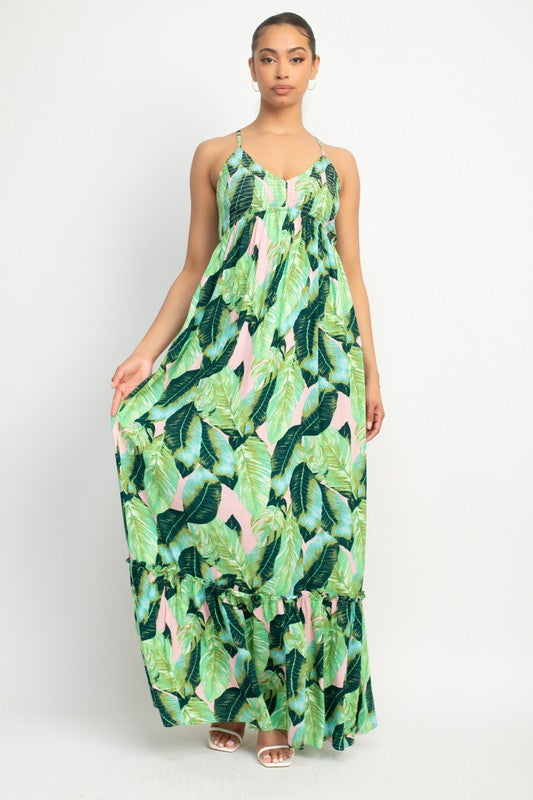 TROPICAL CROSS BACK MAXI DRESS