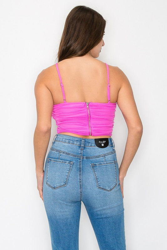 MESH SEAMED CORSET CROP TOP