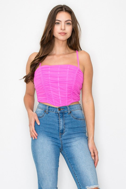 MESH SEAMED CORSET CROP TOP