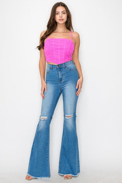 MESH SEAMED CORSET CROP TOP