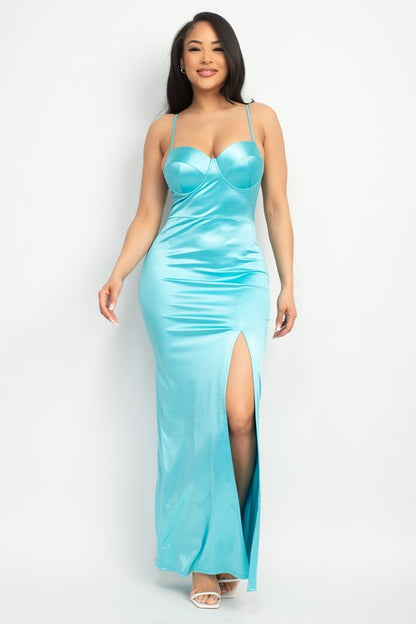 SWEETHEART SLIT BODYCON MAXI DRESS