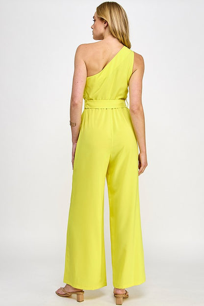 OFF SHOULDER TRIM DETAIL JUMPSUIT WITH BELT