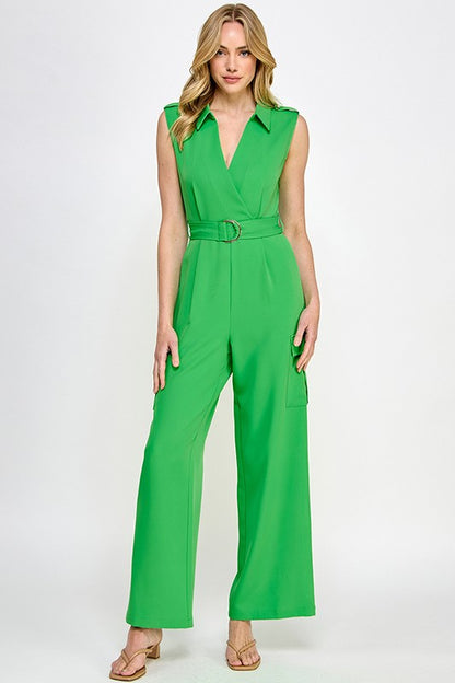 SLEEVLES JUMPSUIT WITH CARGO PANTS