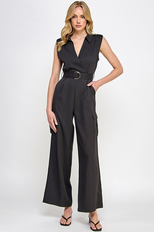 SLEEVLES JUMPSUIT WITH CARGO PANTS