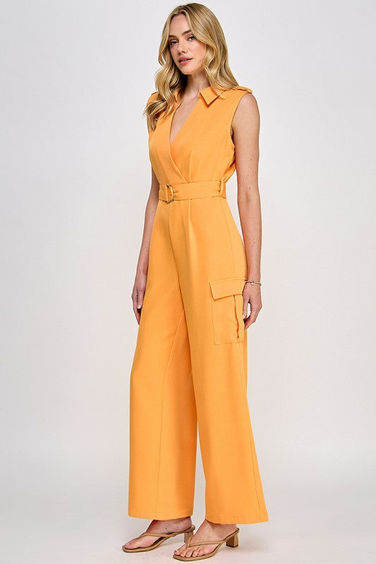 SLEEVLES JUMPSUIT WITH CARGO PANTS