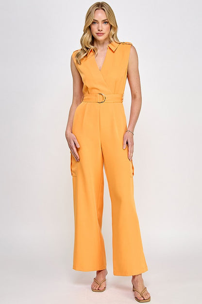 SLEEVLES JUMPSUIT WITH CARGO PANTS