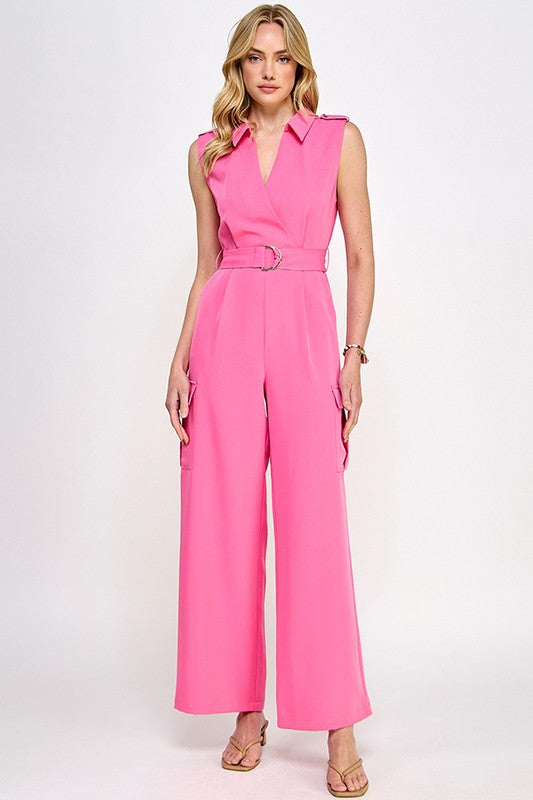 SLEEVLES JUMPSUIT WITH CARGO PANTS