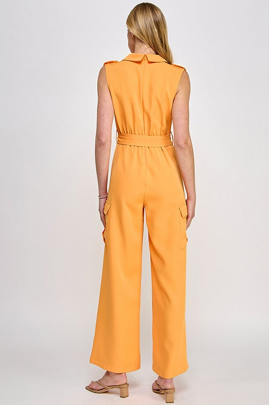 SLEEVLES JUMPSUIT WITH CARGO PANTS