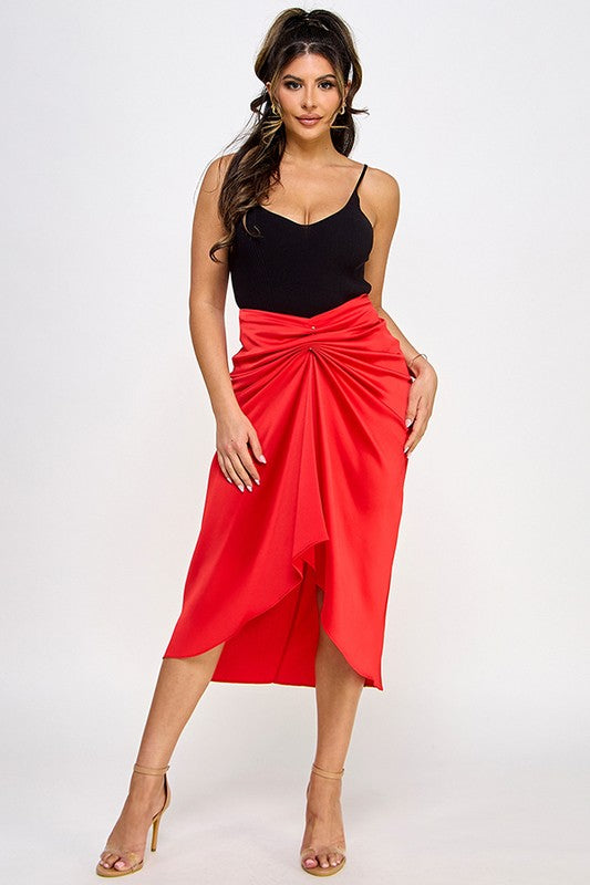 FRONT RUCHED SKIRT WITH TRIM