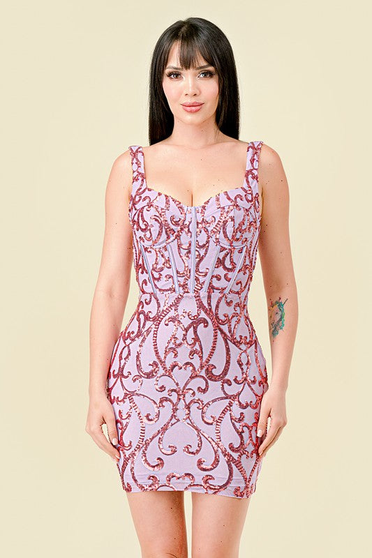 Sequin Embellished Corset Style Mini Dress Bella Chica Sequin Embellished Corset Style Mini Dress Bella Chica