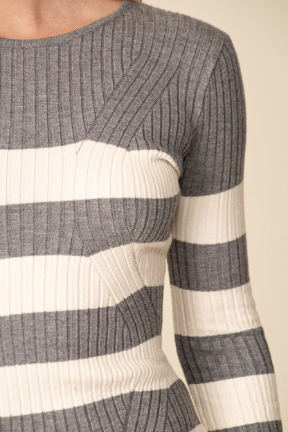 STRIPED BODYCON KNIT MINI SWEATER DRESS