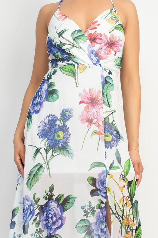 Surplice Floral Chiffon Maxi Dress