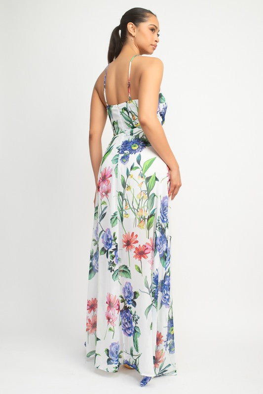 Surplice Floral Chiffon Maxi Dress