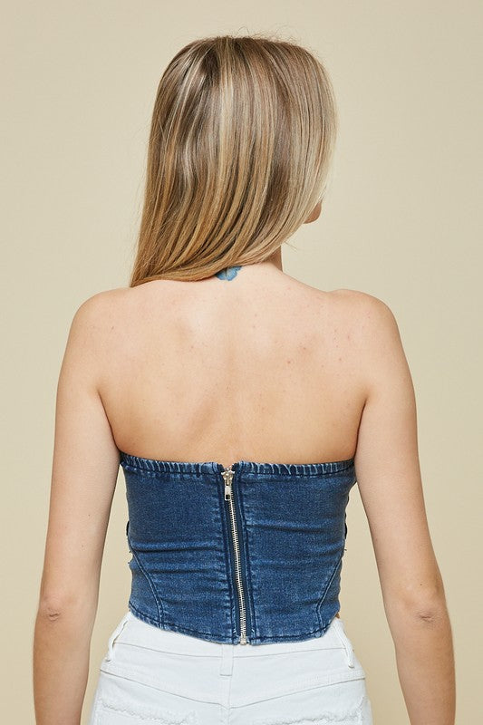 STUD DENIM TUBE TOP